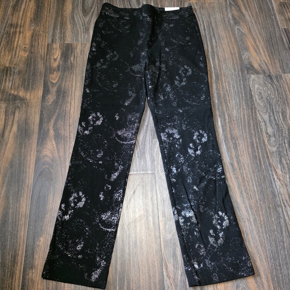 Chicos Brigitte So Slimming Slim Leg Pants Black Silver Metallic 1.5R US 10R